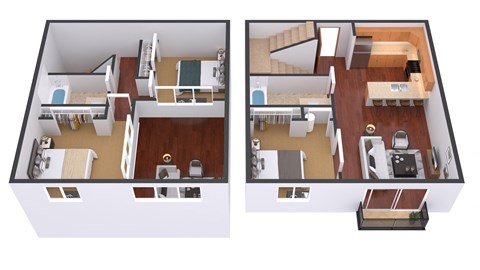 3 Bedroom 2 Bath Floor Plan at Urban Crossing Apartments, Fargo, North Dakota